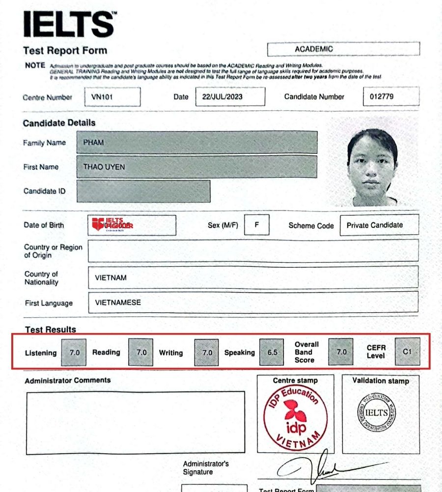 học vi&ecirc;n cơ sở IF Nguyễn Ảnh Thủ xuất sắc đạt 7.0 IELTS