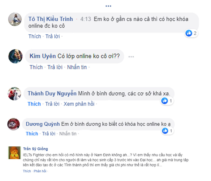 comment IELTS trực tuyến