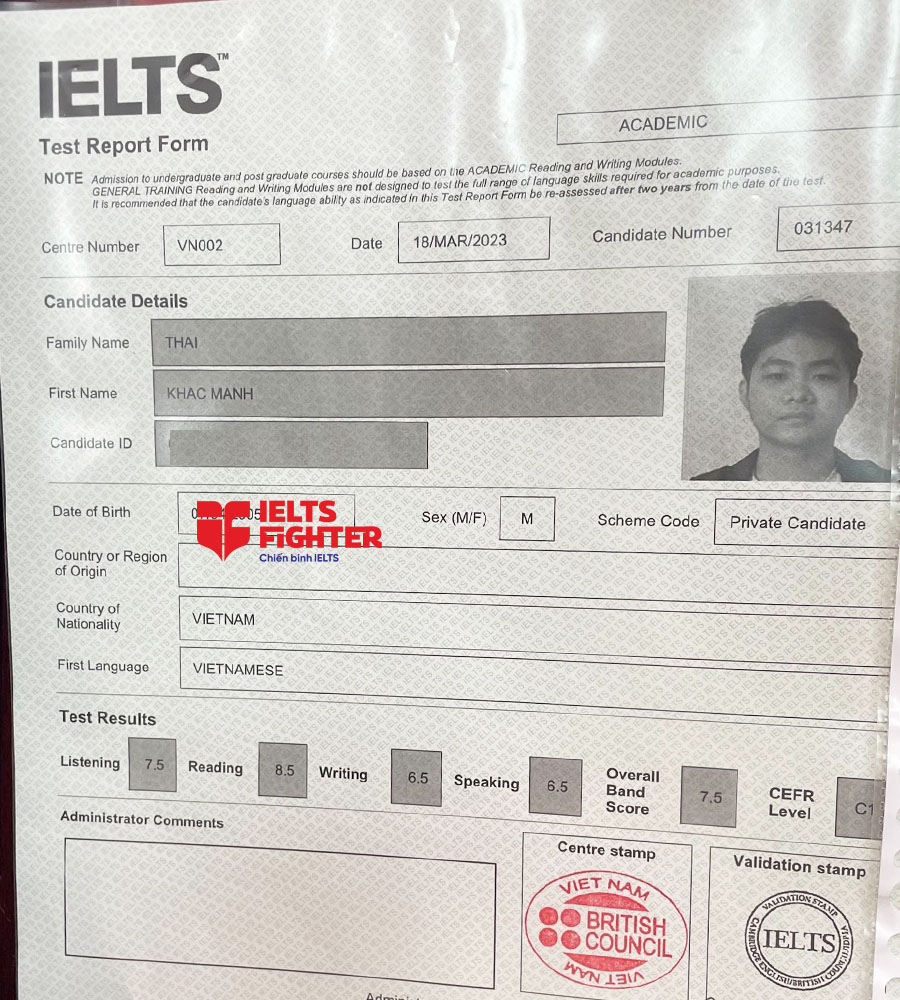 hải kh&aacute;nh 7.5 ielts 2