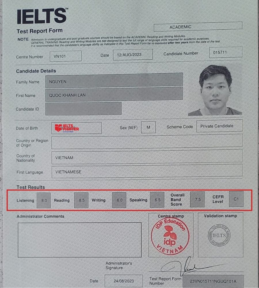 Học vi&ecirc;n IF V&otilde; Văn Ng&acirc;n ho&agrave;n th&agrave;nh mục ti&ecirc;u IELTS
