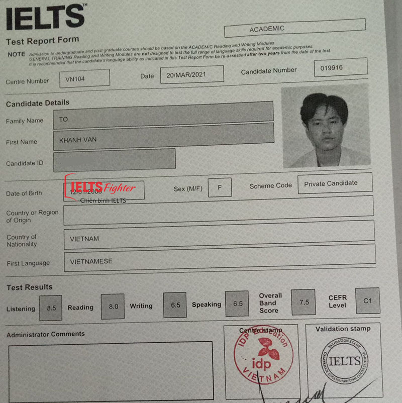 Kh&aacute;nh v&acirc;n 7.5 IELTS - 2